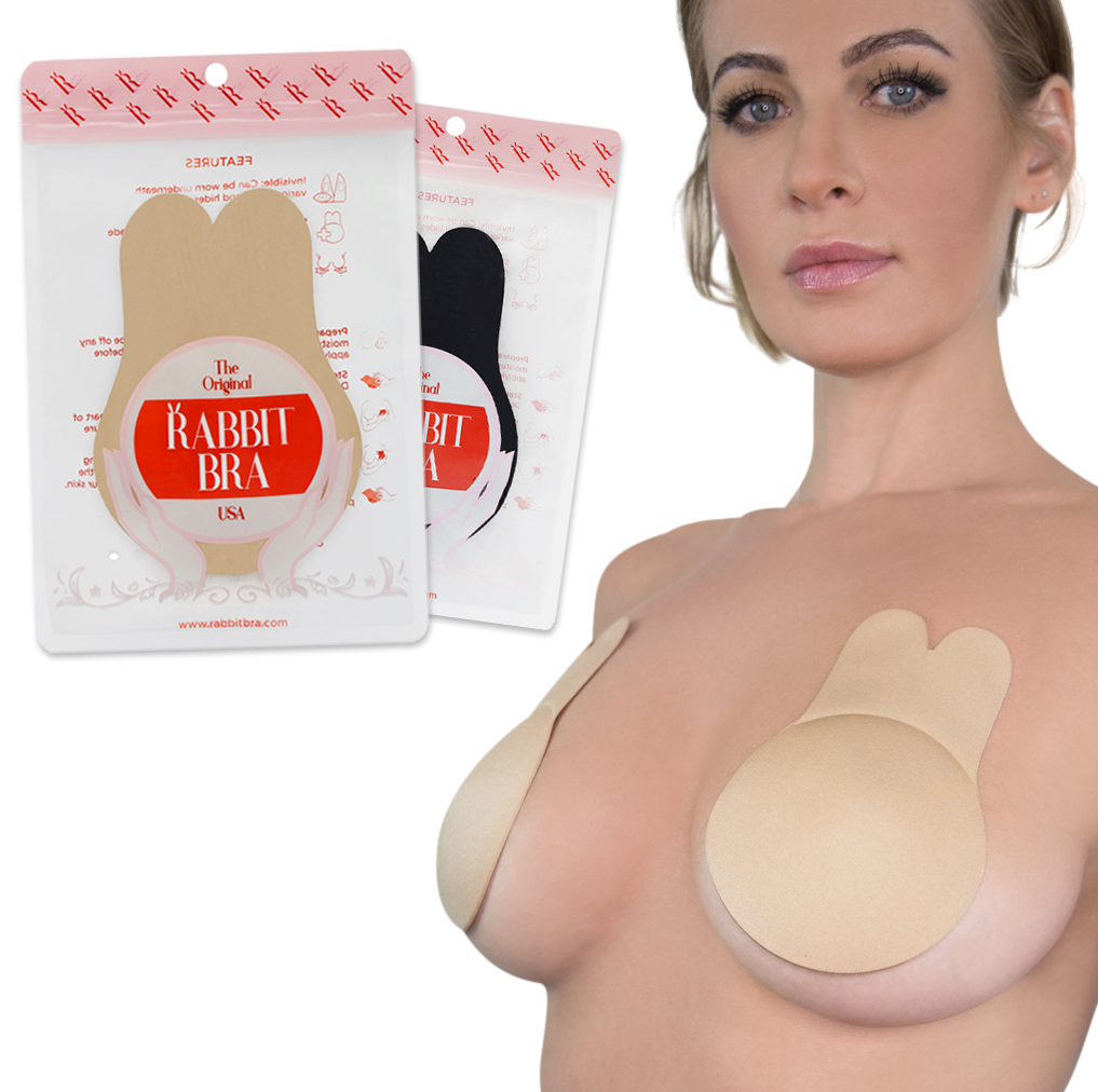 1 Pair Women Rabbit Ears Silicone Adhesive Stick on Gel Push-Up Bras  Backless Strapless Invisible Bra skin color 13CM (for European and American  big breasts) 